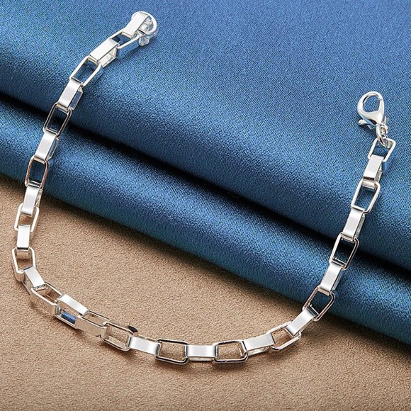 Stunning 4mm Wide Long Box Bracelet Stamped .925 Solid Sterling Silver - Picture 4 of 10